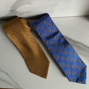 Two Silk Neckties Medallions and Floral Pattern Brooks Brothers And  Canali